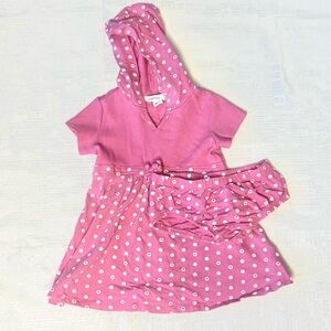 Greendog Pink and White Polka Dot Hooded Dress